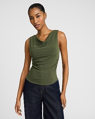 Crepe Draped Cowl Neck Sweater Tank