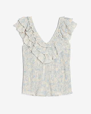Floral Pleated Ruffle Front Tank