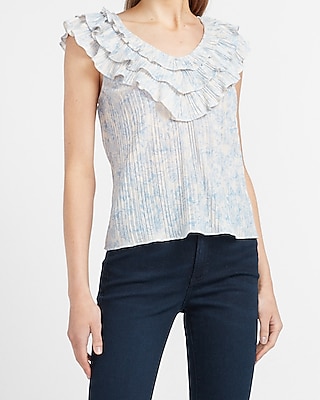 Floral Pleated Ruffle Front Tank