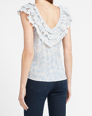 Floral Pleated Ruffle Front Tank