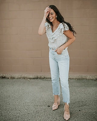 Floral Pleated Ruffle Front Tank