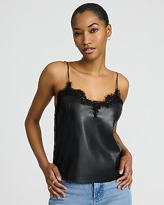 Faux Leather Lace Trim Cami | Express