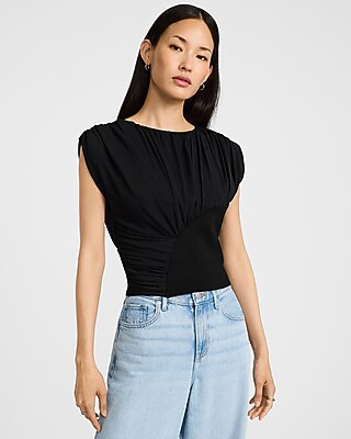 MakeMeChic Women's Asymmetrical Neck Tank Top - Ruched Sleeveless Blouse For Casual & Office Wear