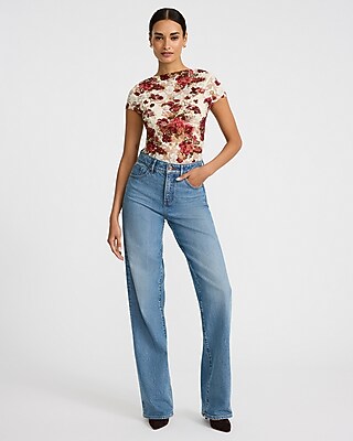 Floral Lace Boat Neck Short Sleeve Top | Express