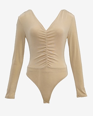 Shine V-Neck Long Sleeve Ruched Bodysuit