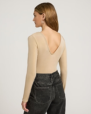 Shine V-Neck Long Sleeve Ruched Bodysuit