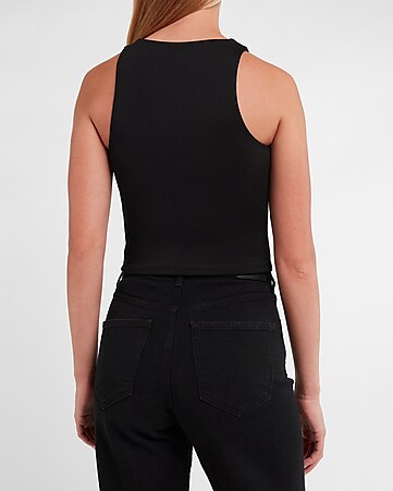 Express, Silky Sueded Jersey Cropped Muscle Tank in Pitch Black