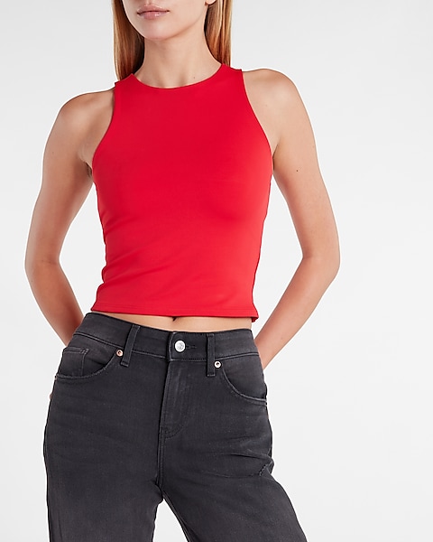 Body Contour Matte High Neck Cropped Tank: Red 297