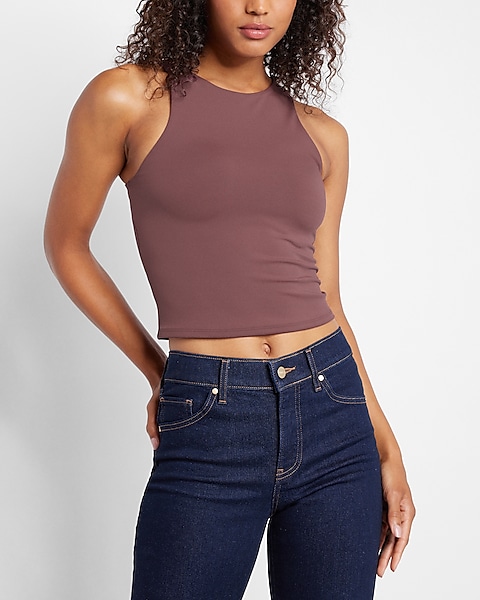 Body Contour Matte High Neck Cropped Tank: Thornberry 383