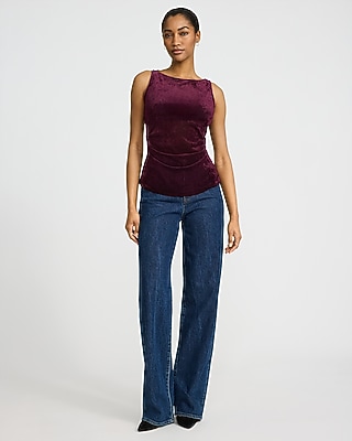 Velvet Boat Neck Ruched Tank