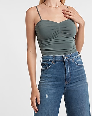 Body Contour Compression Ruched Bodysuit With Bra Cups | Express