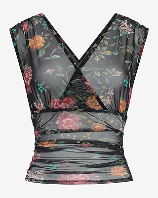 Floral Mesh V-Neck Wrap Tank