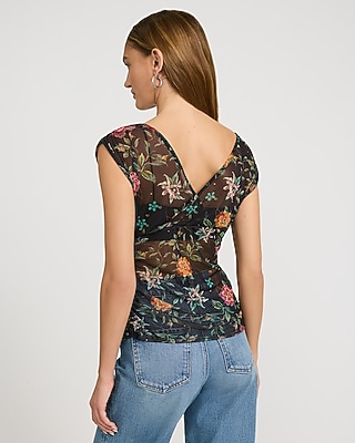 Floral Mesh V-Neck Wrap Tank
