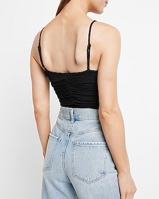 Body Contour Ruched Mesh V-Neck Bodysuit