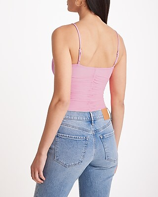 Body Contour Ruched Mesh V-Neck Bodysuit