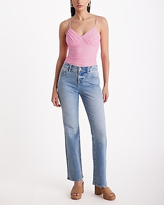 Body Contour Ruched Mesh V-Neck Bodysuit