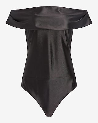 Satin Off The Shoulder Thong Bodysuit