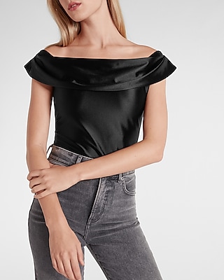Satin Off The Shoulder Thong Bodysuit