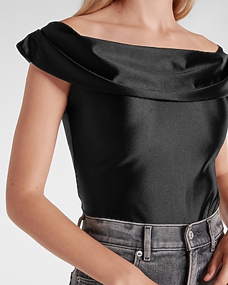 Satin Off The Shoulder Thong Bodysuit