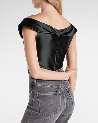 Satin Off The Shoulder Thong Bodysuit
