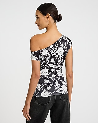 Floral Matte Jersey Asymmetrical One Shoulder Top - image 2