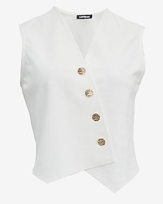 Ponte V-Neck Asymmetrical Novelty Button Vest Top - image 5