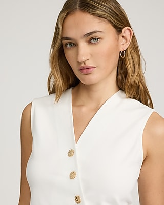 Ponte V-Neck Asymmetrical Novelty Button Vest Top - image 2