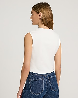 Ponte V-Neck Asymmetrical Novelty Button Vest Top - image 3