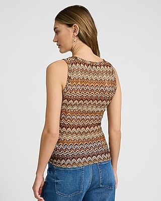 Printed Crochet Scoop Neck Tank - image 3