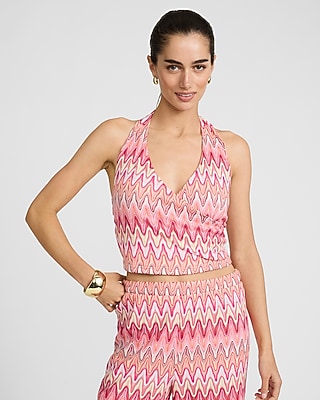 Printed Ruffle Halter Neck Tank | Express