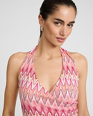 Printed Crochet V-Neck Halter Tank - image 2