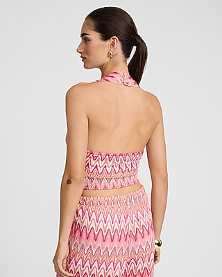 Printed Crochet V-Neck Halter Tank - image 3