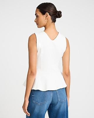 Ponte High V-Neck Peplum Tank