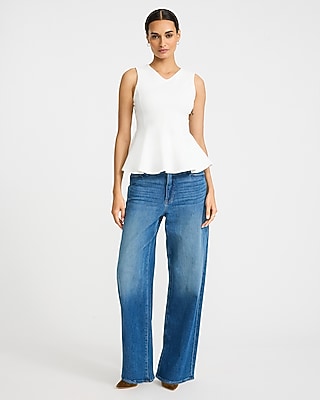 Ponte High V-Neck Peplum Tank