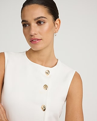 Ponte Crew Neck Asymmetrical Novelty Button Tank - image 5