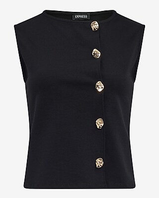Ponte Crew Neck Asymmetrical Novelty Button Tank - image 4