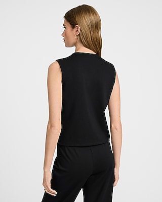 Ponte Crew Neck Asymmetrical Novelty Button Tank - image 2