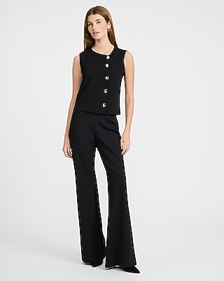 Ponte Crew Neck Asymmetrical Novelty Button Tank - image 3