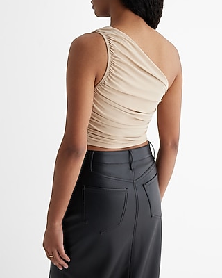 Fitted One Shoulder Ruched Cropped Tank
