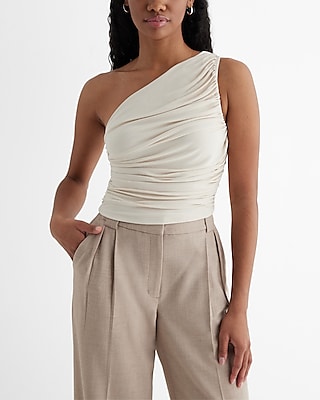 Fitted One Shoulder Ruched Cropped Tank