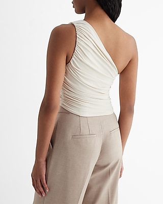 Fitted One Shoulder Ruched Cropped Tank