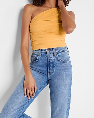 Fitted One Shoulder Ruched Cropped Tank