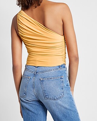 Fitted One Shoulder Ruched Cropped Tank