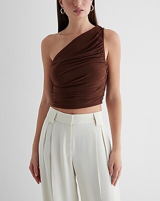 Fitted One Shoulder Ruched Cropped Tank