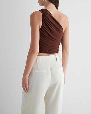 Fitted One Shoulder Ruched Cropped Tank