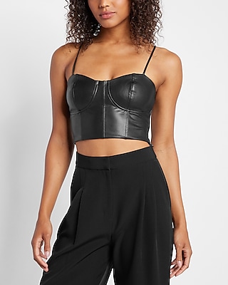 By Dyln Faux Leather Corset Crop Top - Black