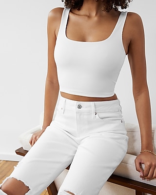 Body Contour High Compression Ribbed Square Neck Cropped Tank