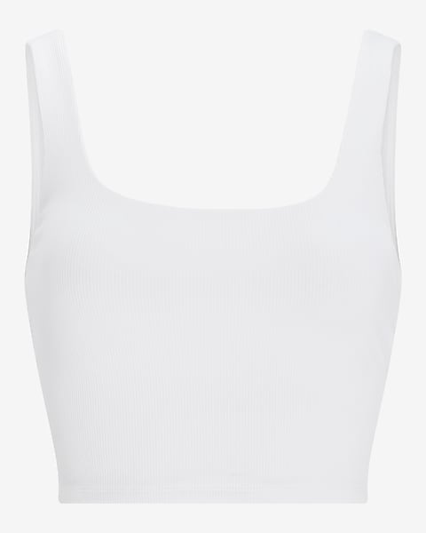 Express Body Contour High Compression Ribbed Square Neck Crop Top White  Women's