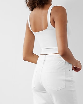 Body Contour High Compression Ribbed Square Neck Cropped Tank