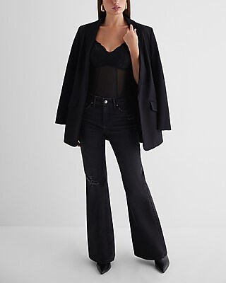 Fitted Lace Mesh V-Neck Bustier Bodysuit